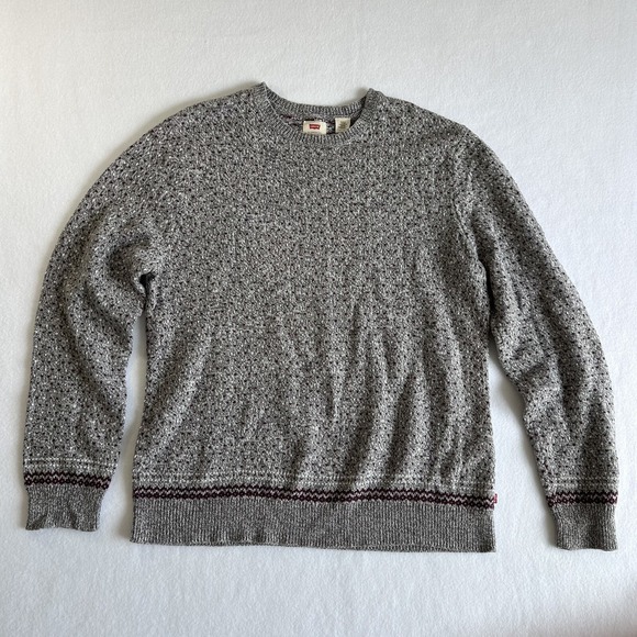Levi Strauss XXL Men's Sweater Gray White Burgundy Hearts Pattern Long Sleeve - Picture 3 of 10